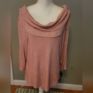 NWT Sparkly Glitter Women's Top With Off the Shoulder Draped Neck and Back